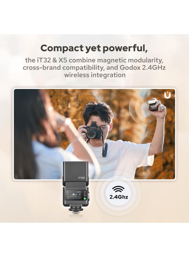 Godox IT32 TTL Camera Flash with X5C Flash Trigger for Canon Cameras,Magnetic Hotshoe&Trigger 2-in-1,Colorful Touch Screen,Rotatable Flash Head,X System TTL&HSS,LED Modeling Light,Creative Accessories - Image 3